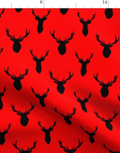 Black Buck Deer Trophy Heads with Antler Racks Mounted on Red Fabric
