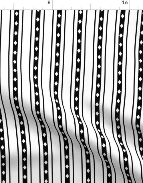 Black Harlequin Diamond Mattress Ticking Bed Stripe on White Fabric