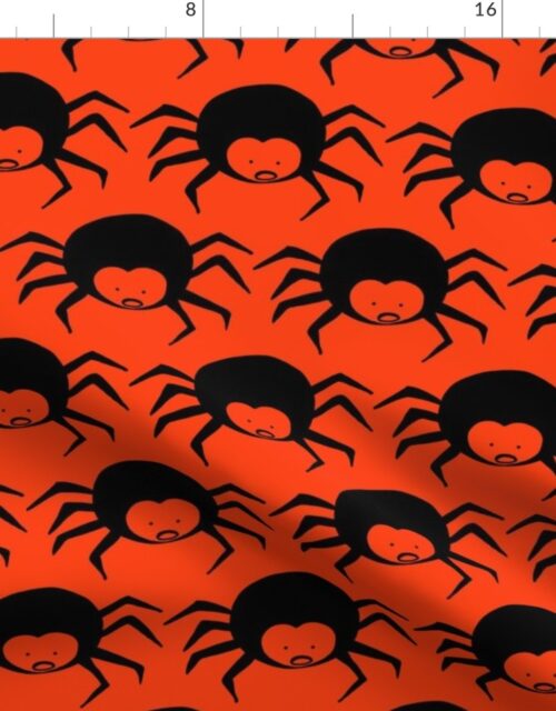 Black Spiders on Halloween Pumpkin Orange Fabric