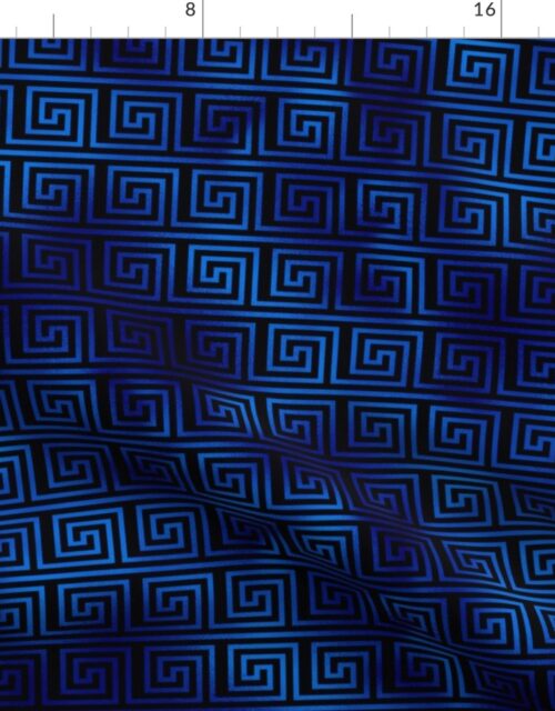 Black and Classic Blue Faux Foil Vintage Art Deco Key Pattern Fabric