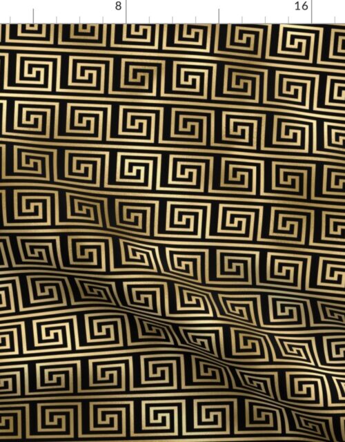 Black and Gold Foil Vintage Art Deco Key Pattern Fabric