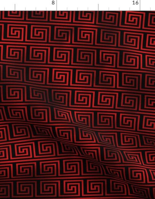 Black and Ruby Red Faux oil Vintage Art Deco Key Pattern Fabric