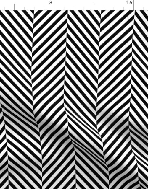 Black and White Geometric Herringbone Pattern Fabric