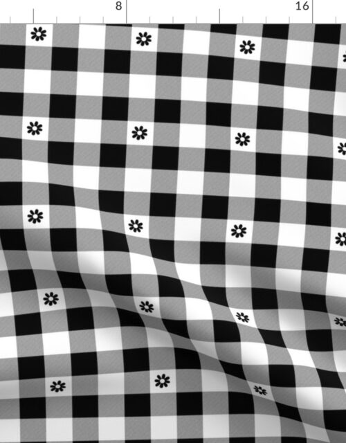 Black and White Gingham Check with Center Floral Medallions in Black Fabric