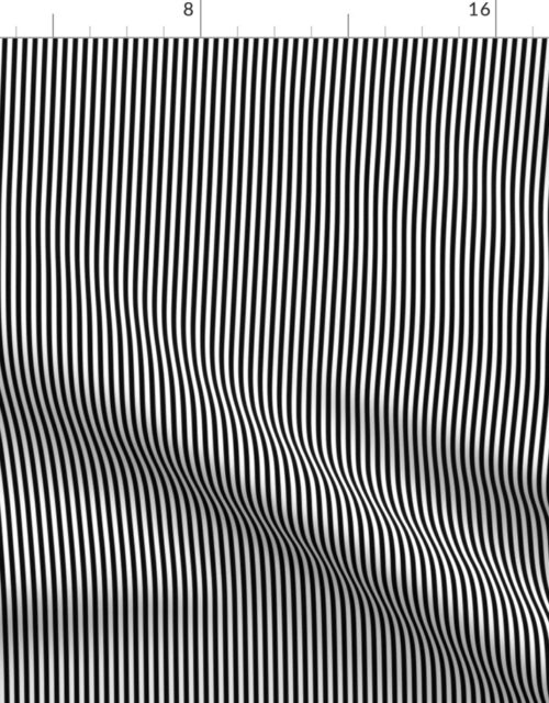 Black and White Narrow Vertical 1/8 inch Pencil Stripe Fabric