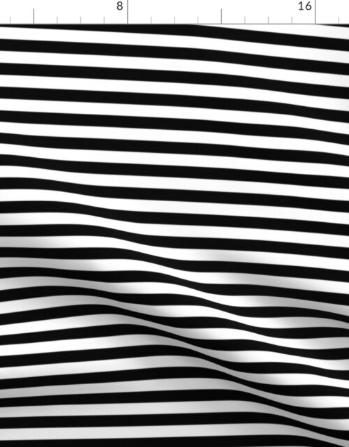 Black and White Thin Horizontal Half Inch Picnic Stripes Fabric