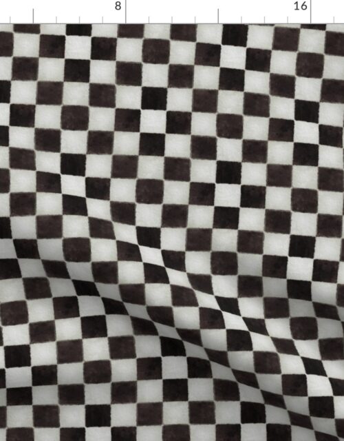 Black and White Watercolored Checkerboard 1 inch-Check Fabric