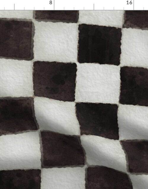 Black and White Watercolored Checkerboard 4 inch-Check Fabric