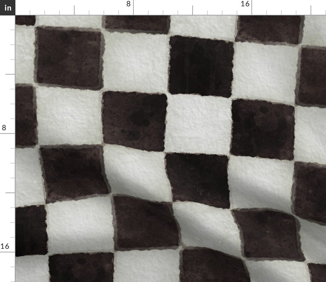 Black and White Watercolored Checkerboard 4 inch-Check Fabric