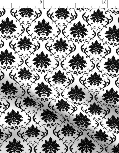 Black on White Jumbo Fleur Damask Motif Fabric