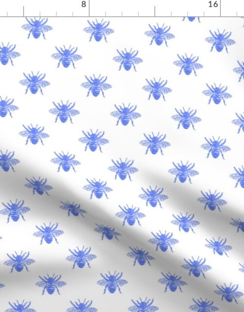 Blue Faux-foiled Bees on White Fabric