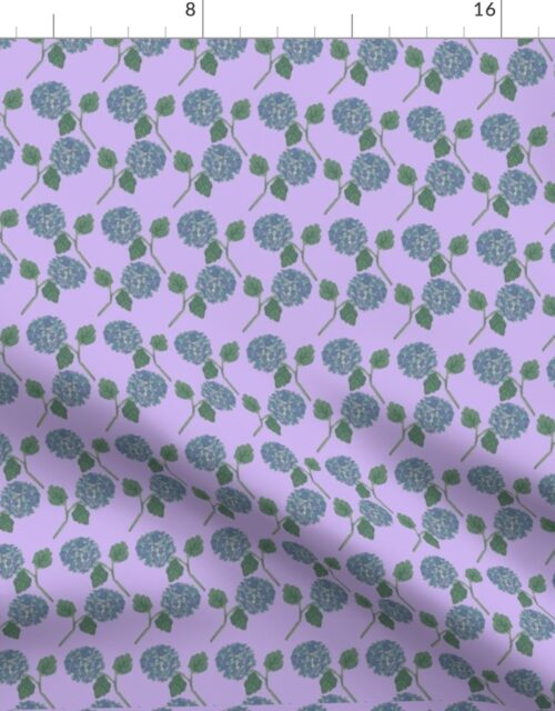 Blue Nantucket Hydrangeas Repeat on Pale Lilac Hand Painted Watercolor Fabric