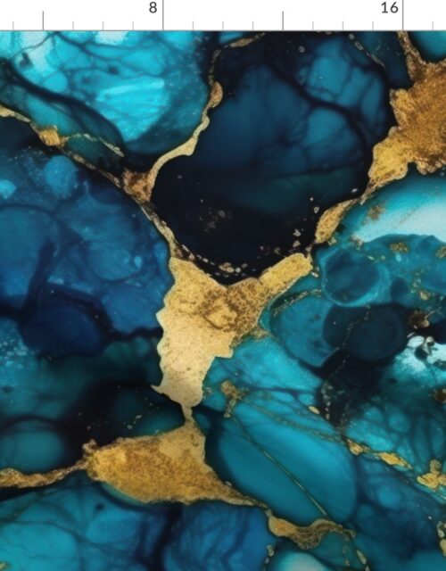 Blue  Topaz with Gold Alcohol Ink Fabric