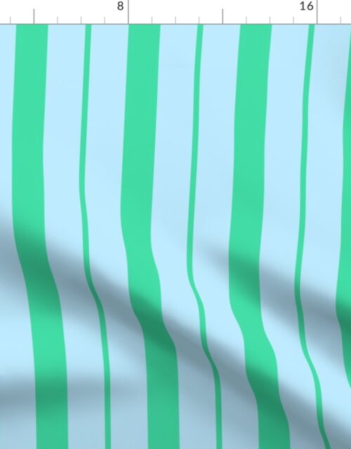 Blue and Mint Green Café Stripe Vertical Pattern Fabric