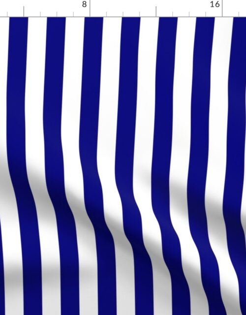 Blue and White Big 1-inch Beach Hut Vertical Stripes Fabric