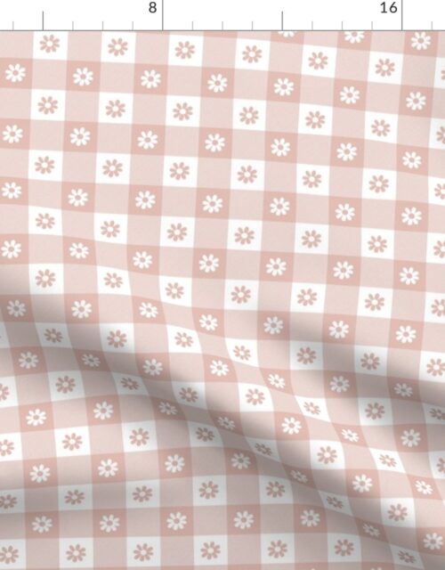 Blush  and White Gingham Floral Check with Center Floral Medallions in Blush and White Fabric