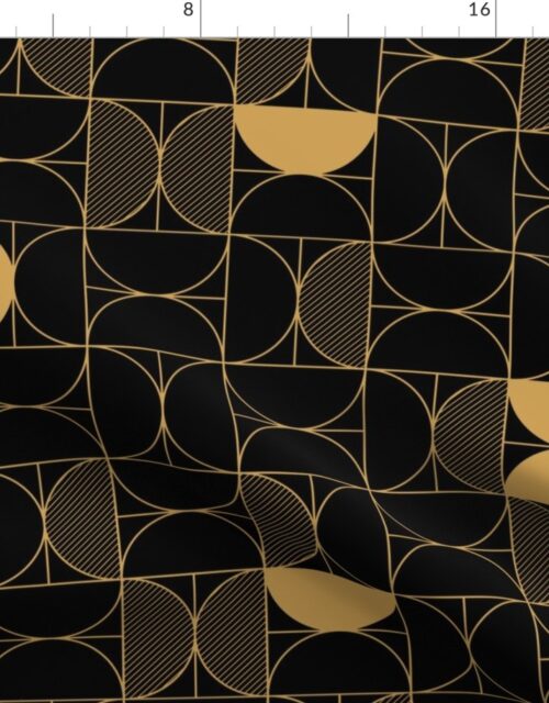 Bold Art Deco Geometric Demi-Circles in Faux Metallic Gold and Black Fabric