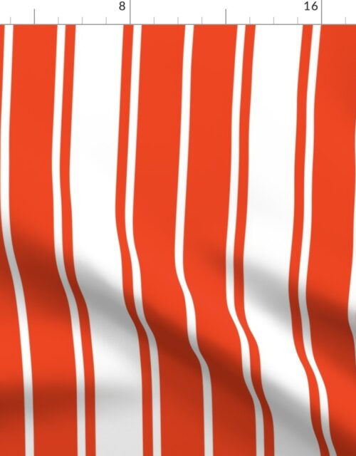 Bright Citrus Orange and White Vertical French Stripe Fabric