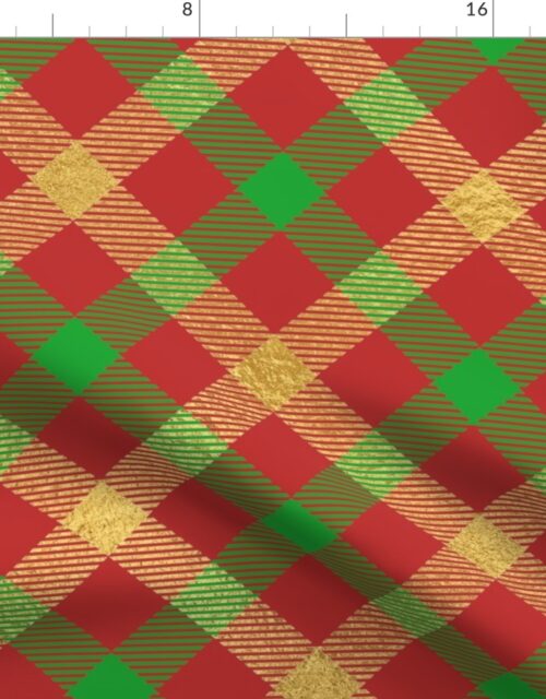 Bright Faux Gold Foil Tartan Plaid with Christmas Red and Green Fabric