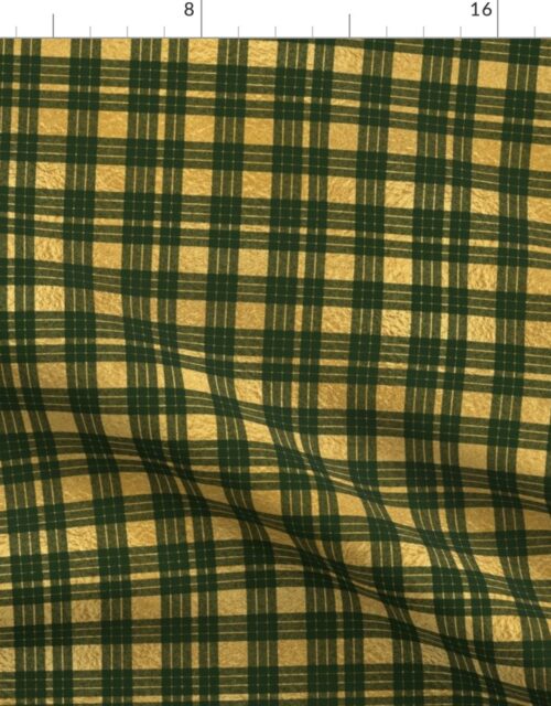 Bright Faux Gold Foil and Green MacLeod Tartan Plaid Fabric