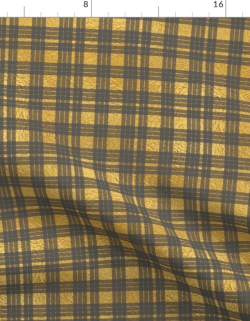 Bright Faux Gold Foil and Grey MacLeod Tartan Plaid Fabric