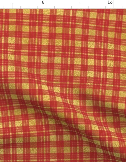 Bright Faux Gold Foil and Red MacLeod Tartan Plaid Fabric