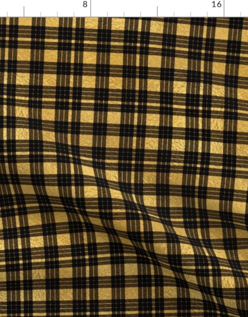 Bright Faux Goldberry Foil and Black MacLeod Tartan Plaid Fabric