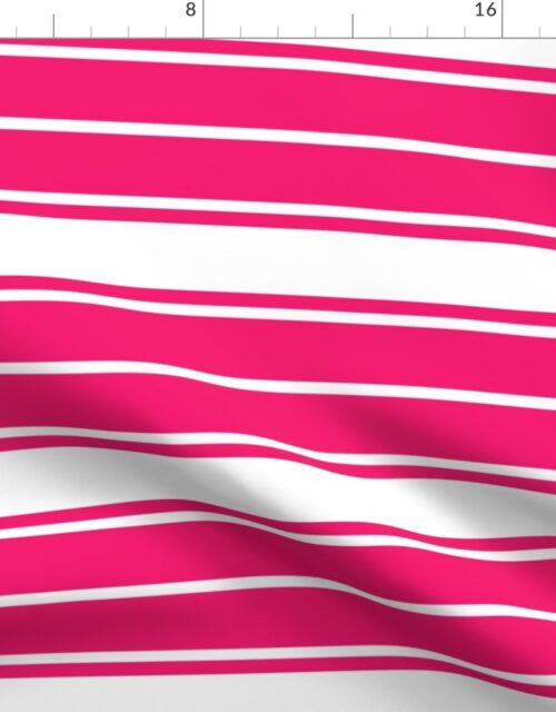 Bright Flamingo Pink and White Horizontal French Stripe Fabric