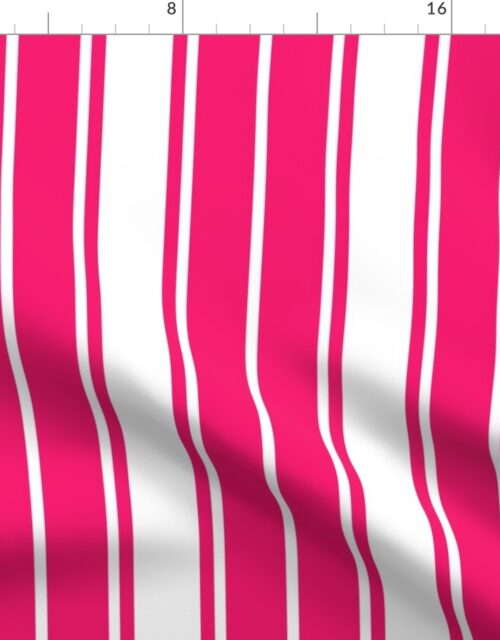 Bright Flamingo Pink and White Vertical French Stripe Fabric
