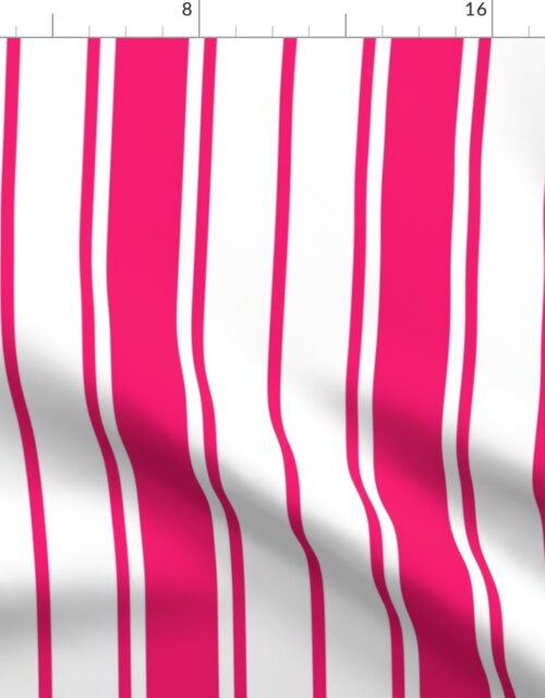 Bright Flamingo Pink and White Vertical French Stripe Fabric
