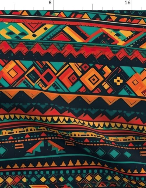 Bright Multicolored Geometric Aztec Pattern Fabric