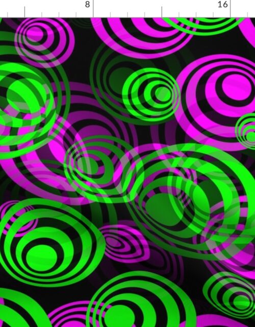Bright Pink  and Green 70s Hippy Circles Fabric