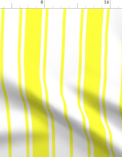 Bright Sunshine Yellow and White Vertical French Stripe Fabric
