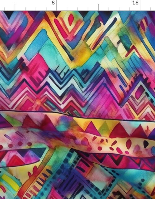 Bright Watercolor Aztec Geometric Pattern Fabric
