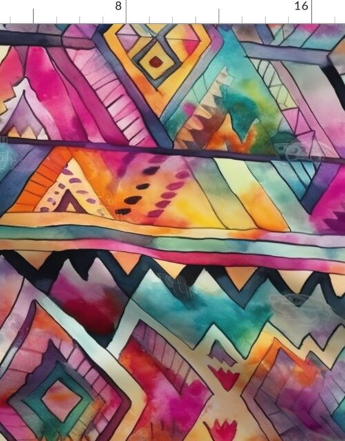 Bright Watercolor Aztec Geometric Pattern Fabric