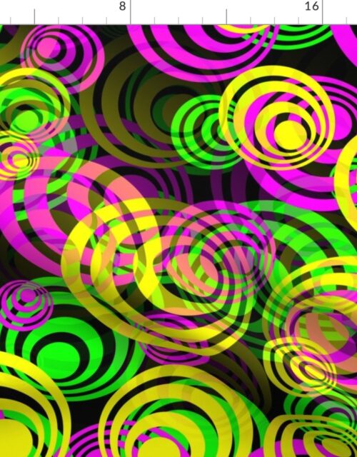Bright Yellow Pink and Green 70s Hippy Circles Fabric