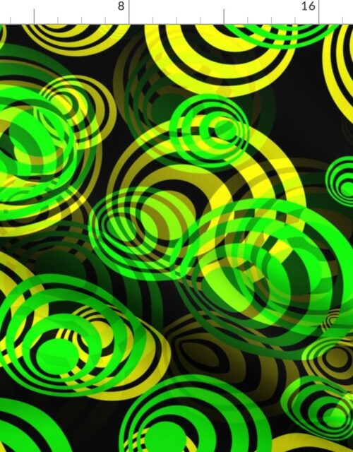 Bright Yellow  and Green 70s Hippy Circles Fabric