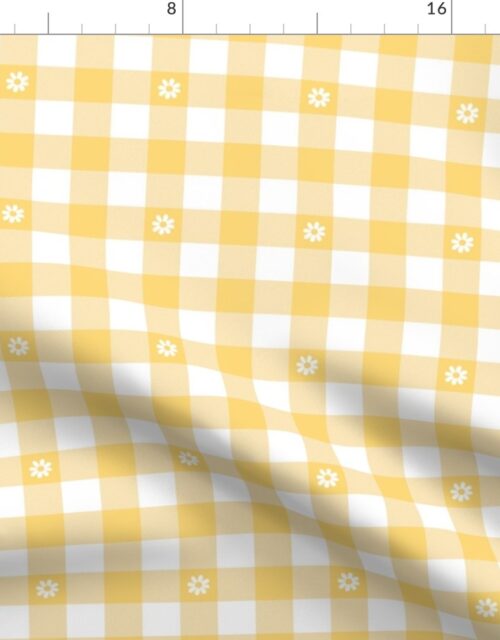 Buttercup Yellow and White Gingham Check with Center Floral Medallions in White Fabric