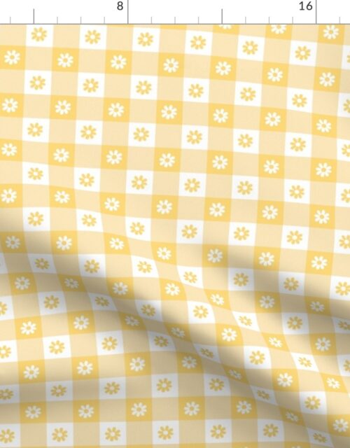 Buttercup Yellow and White Gingham Check with Center Floral Medallions in White and Yellow Fabric