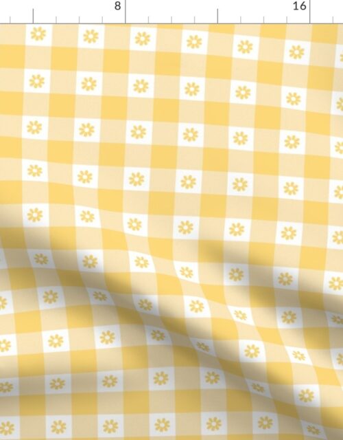 Buttercup Yellow and White Gingham Check with Center Floral Medallions in Yellow Fabric