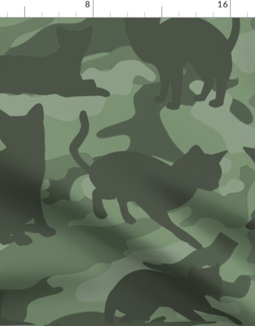 Camo Cats Camouflage in Classic Military Green Fabric