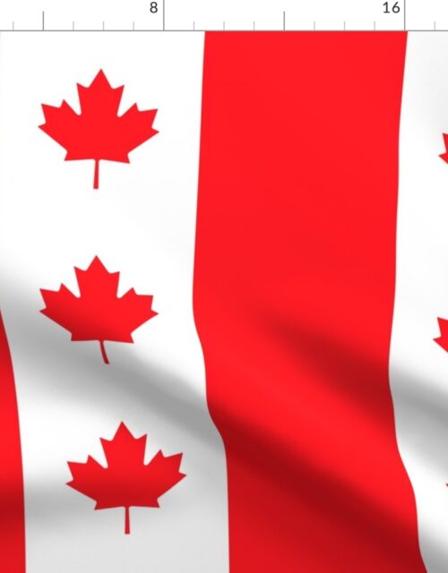 Canadian Flag Colors Red, White and Maple Leaves Jumbo 6 Inch Vertical Stripes Fabric