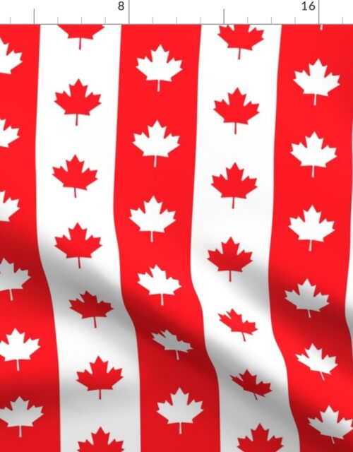 Canadian Flag Colors Red, White and Maple Leaves Large 3 Inch Vertical Stripes Fabric