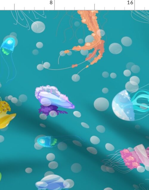 Caribbean Sea with Swimming Dancing Translucent Jellyfish Fabric