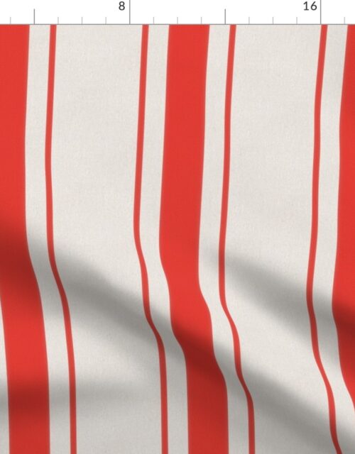 Carnelian Red Antique Vintage Mattress Ticking Stripe on Cream Fabric