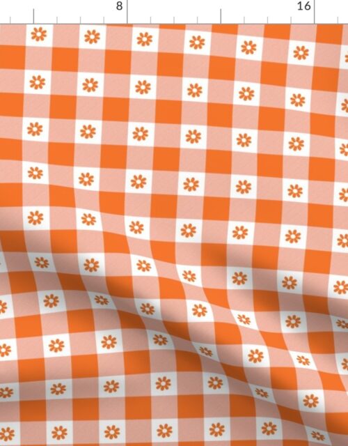 Carrot Orange and White Gingham Check with Center Floral Medallions in Carrot Fabric