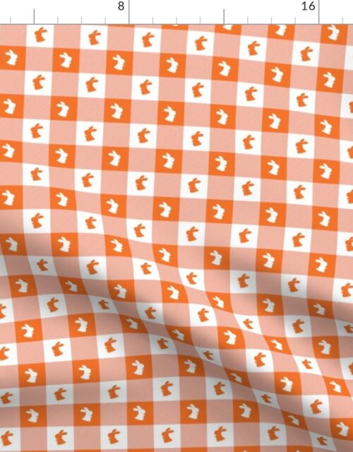 Carrot and White Gingham Easter Check with Center Bunny Medallions in Carrot and White Fabric