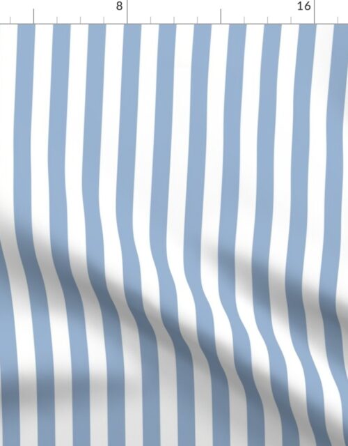 Cerulean Blue and White  Vertical Cabana Tent Stripes Fabric