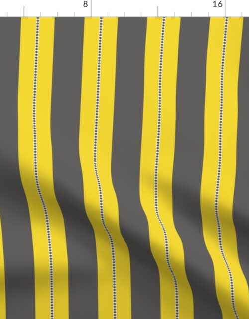 Charcoal and Lemon Yellow Cabana Beach Bubble Stripes Fabric
