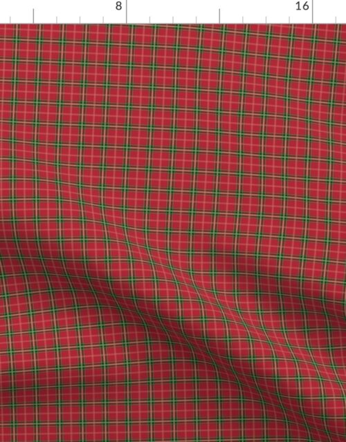 Christmas Berry Red and Green Tartan with Beige and White Lines Fabric